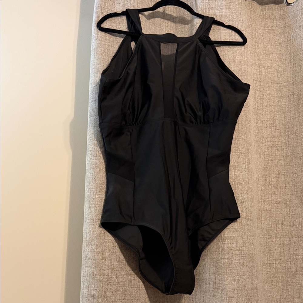 SHEIN 3X: Mesh Black One-Piece Swimsuit - Classic Fit